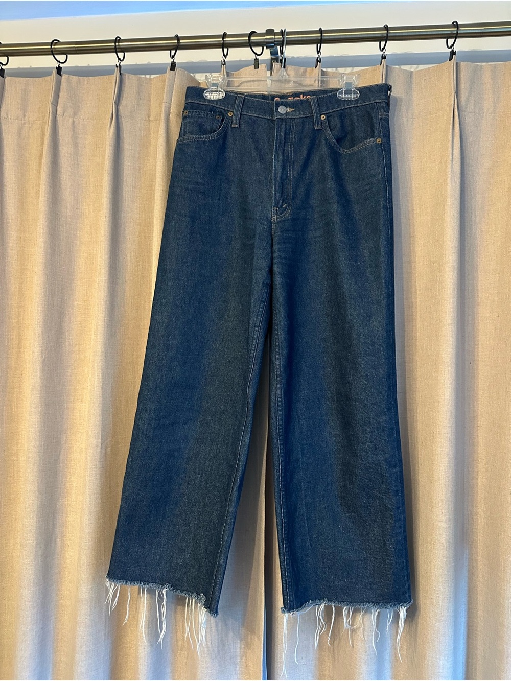 MOTHER SNACKS Dark Indigo Wide-Leg Raw Hem 100% Cotton Jeans